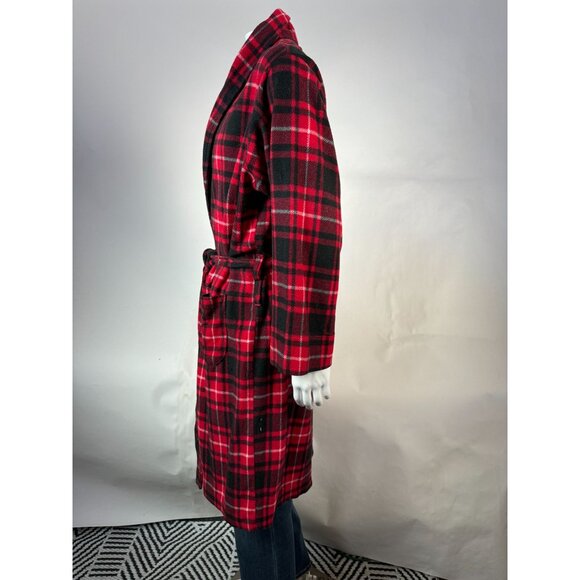 VTG 80s Fruit Of The Loom Mens Sleepwear Robe OS Red & Black Plaid 100% Polyeste - Picture 15 of 16